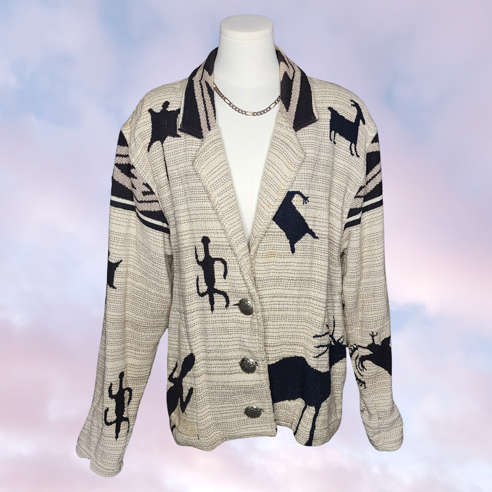 Vintage Painted Pony Southwestern Tapestry Cardigan Jacket 100% Cotton Women S/M